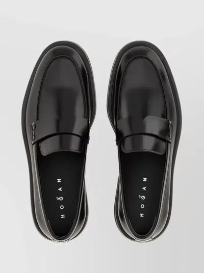 Hogan Chunky Sole Round Toe Penny Strap Loafers In Black