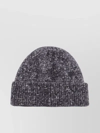 Brunello Cucinelli Folded Brim Speckled Knit Ribbed Cuff Hat In Gray