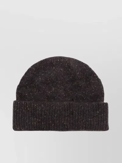 Brunello Cucinelli Ribbed Cuff Speckled Texture Hats In Brown