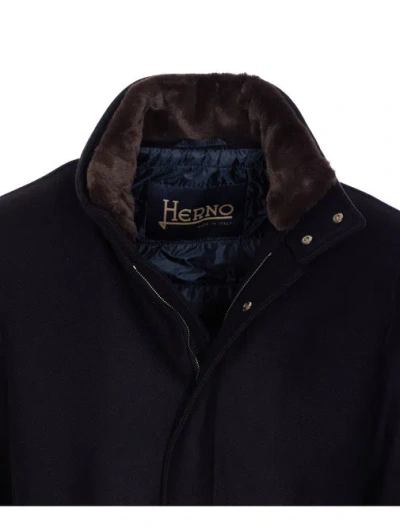 Herno Collar Shearling Removable Pockets Lateral Sleeves Long In Black
