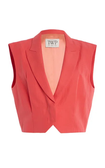 Twp Katie Cropped Cotton-linen Vest In Red