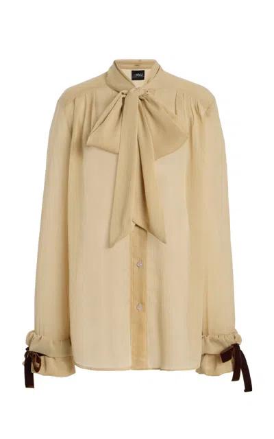 House Of Aama Bow-detailed Chiffon Shirt In Neutral