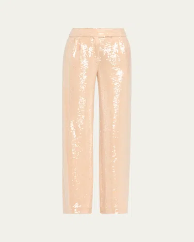 Laquan Smith Sequin Pleated Wide-leg Trousers In Neutral
