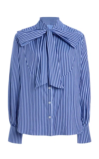 House Of Aama Bow-detailed Cotton Shirt In Blue