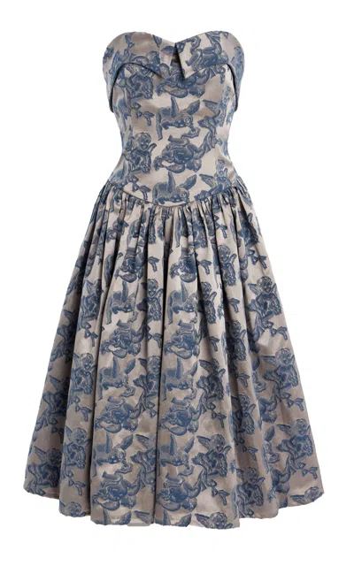 House Of Aama Louise Cotton-blend Jacquard Midi Dress In Blue