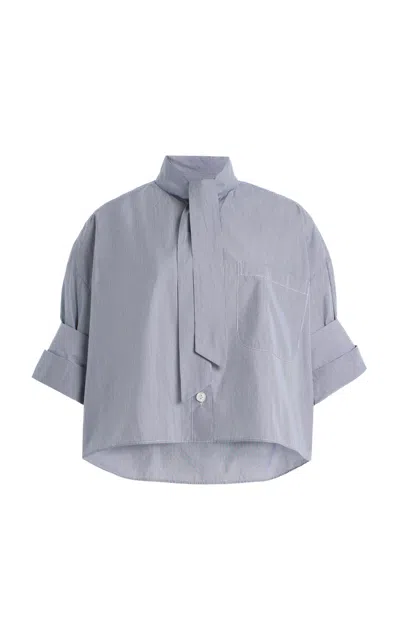 Twp Next Ex Tie-detailed Cotton Shirt In Blue