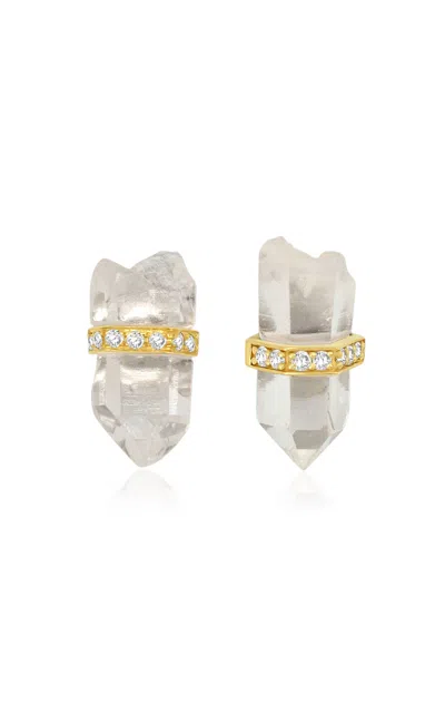 Jia Jia 14k Yellow Gold Crystalline Crystal Quartz Diamond Studs Earrings