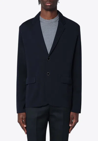 Lardini Navy Single-breasted Knitted Jacket In Blue