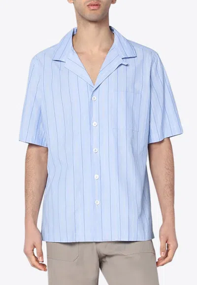 Lardini Cotton Shirt With Bowling Style Stripes In Blue