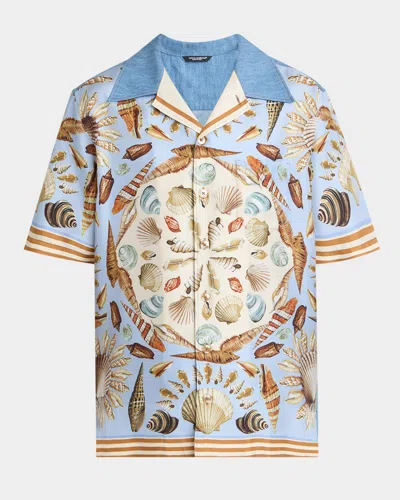 Dolce & Gabbana Silk And Cotton Denim Shirt In Blue