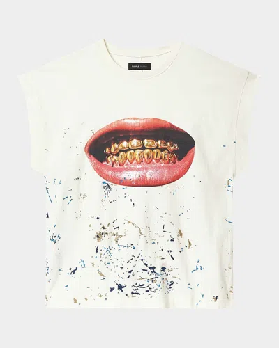 Purple Men's Sleeveless Graphic Print Top In White