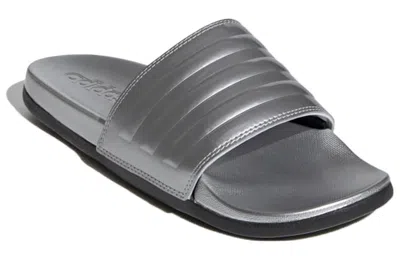 Adidas Originals (wmns) Adidas Adilette Comfort Slide 'silver Metallic' In Gray