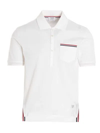 Thom Browne Rwb Trim Jersey Polo Short In White