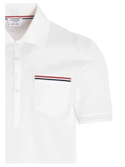 Thom Browne Rwb Trim Jersey Polo Short In White