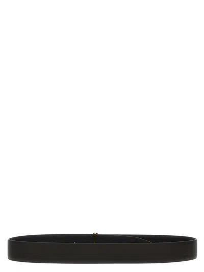 Tom Ford Black Calfskin Leather Belt With Gold T Buckle In Black