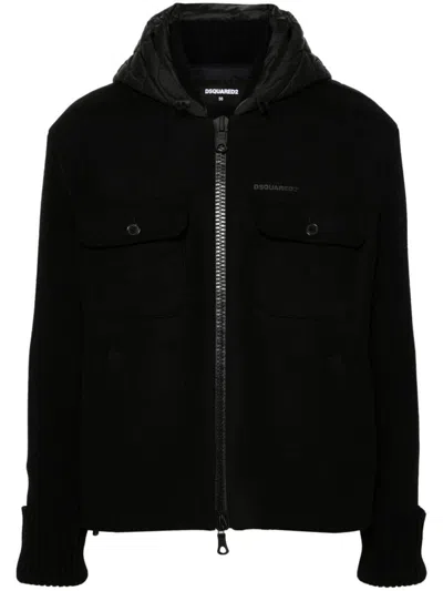 Dsquared2 Contrast-panel Hooded Jacket In Black