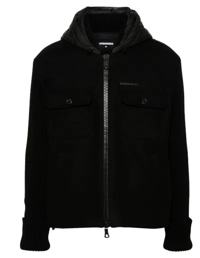 Dsquared2 Contrast-panel Hooded Jacket In Black