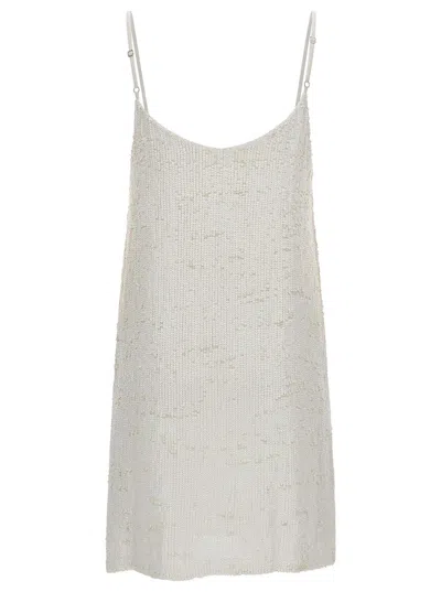 P.a.r.o.s.h Mini White Dress With All-over Paillettes In Viscose Woman