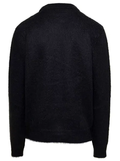 Balmain Black Crewneck Sweater With Maxi Logo Lettering On The Front And Brushed Effect In Wool Blen