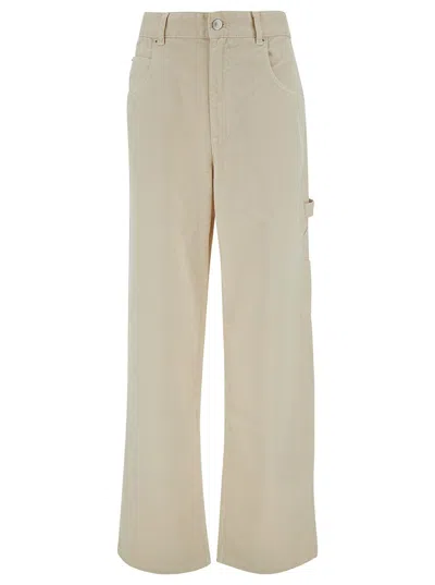Isabel Marant 'bymara' Beige Five-pocket Jeans With Logo Patch In Cotton Blend Denim Woman