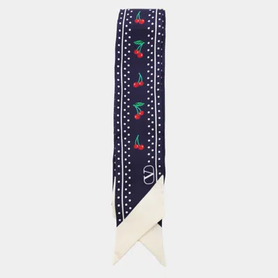 Valentino Animal Motif Rectangular Scarf With Contrast Border In Blue