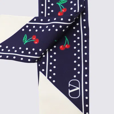 Valentino Animal Motif Rectangular Scarf With Contrast Border In Blue