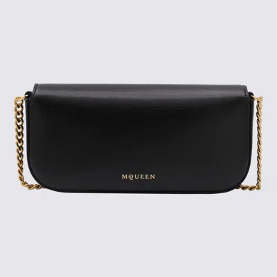 Alexander Mcqueen Skull Flower Black Crossbody Bag With Chain-link Shoulder Strap And Logo Plaque On The Front In Leat
