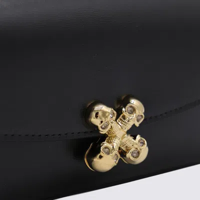 Alexander Mcqueen Skull Flower Black Crossbody Bag With Chain-link Shoulder Strap And Logo Plaque On The Front In Leat