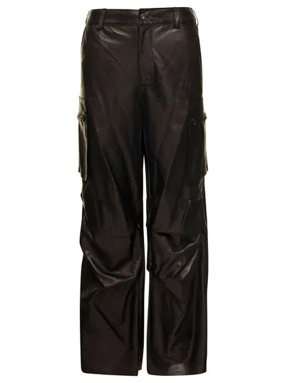 Salvatore Santoro Brown Cargo Pants In Nappa Leather Woman In Black