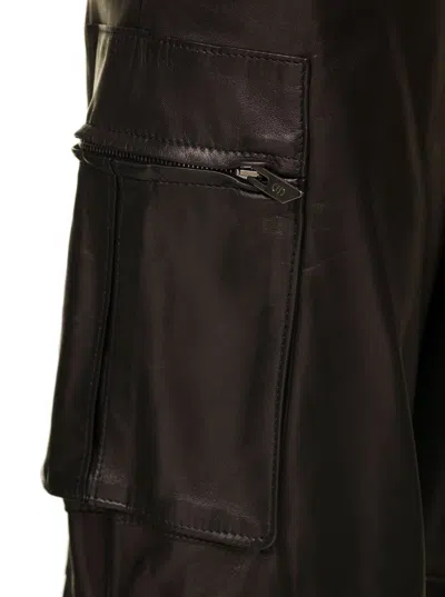 Salvatore Santoro Brown Cargo Pants In Nappa Leather Woman In Black