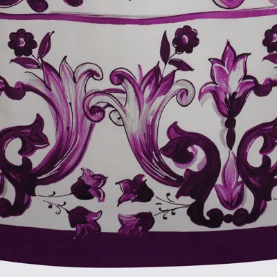 Dolce & Gabbana Violet Crewneck Dress With Rear Zip Closure And All-over Floral Print In Silk Stretch Woman