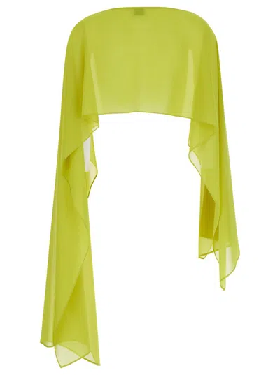 Plain Yellow Stole With Boat Neckline In Sheer Fabric Woman