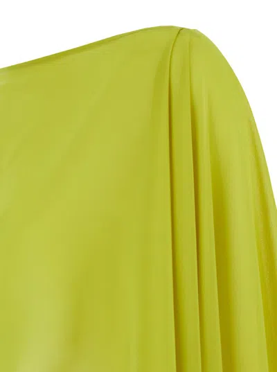 Plain Yellow Stole With Boat Neckline In Sheer Fabric Woman