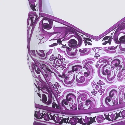 Dolce & Gabbana Violet Dress With Thin Straps And All-over Floral Motif In Cotton Blend Woman In Purple