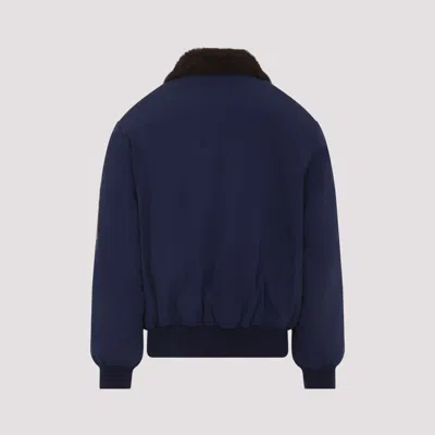Brunello Cucinelli Tailored Feather Down Jacket With Sheepskin Collar In Blue