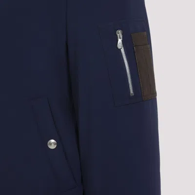 Brunello Cucinelli Tailored Feather Down Jacket With Sheepskin Collar In Blue