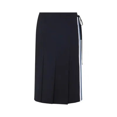 Marni Wool Midi Skirt With Pleats And Tie In Blue