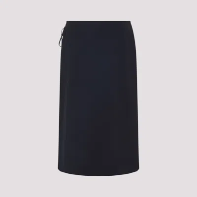 Marni Wool Midi Skirt With Pleats And Tie In Blue