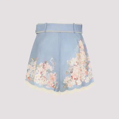 Zimmermann Womens Cascadian Tuck Floral Linen Shorts Teal Blue Botanical In Blue