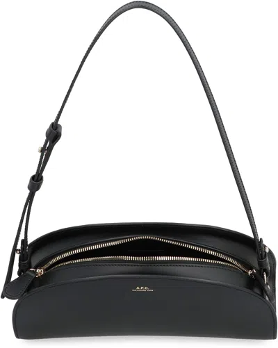 Apc 'demi Lune' Black Shoulder Bag With Embossed Logo On The Front In Gray