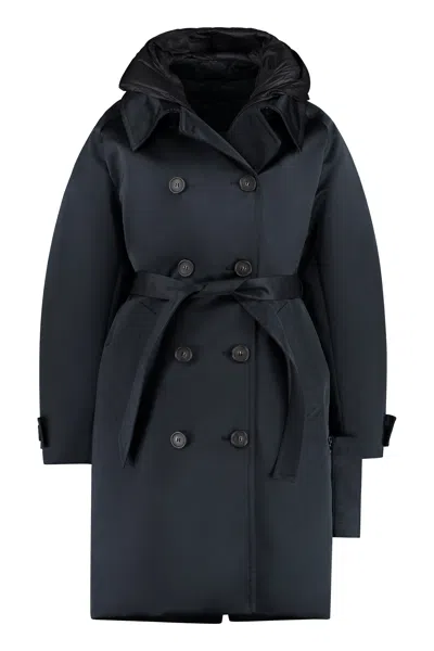 Add Double Breasted Belted Coat In Black