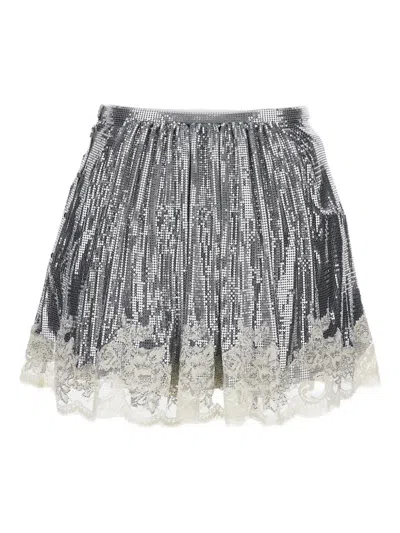 Rabanne Metallic Lace-trimmed Skirt In Gray
