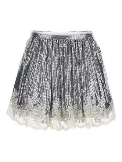 Rabanne Metallic Lace-trimmed Skirt In Gray