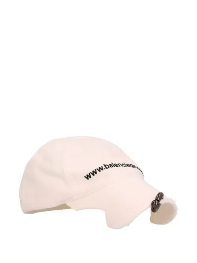 Balenciaga Front Piercing Embroidered Cap In Neutral