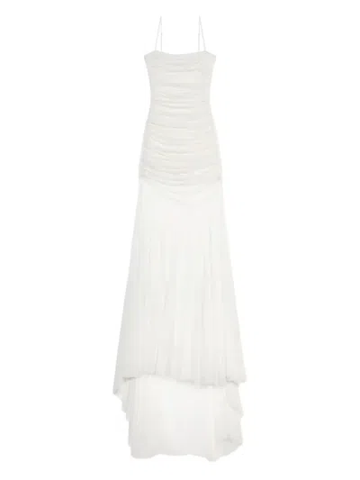 Blumarine Ruched Evening Gown In White