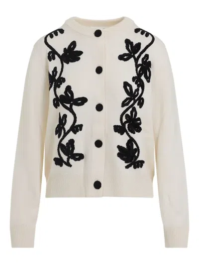 Jil Sander Long Sleeves Cardigan Velvet Embroidery In White