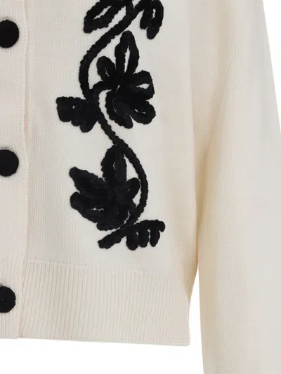 Jil Sander Long Sleeves Cardigan Velvet Embroidery In White