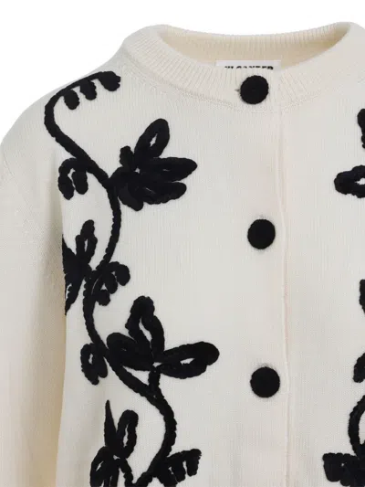 Jil Sander Long Sleeves Cardigan Velvet Embroidery In White