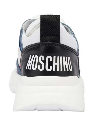 Moschino Mesh And Calfskin Sneakers With Logo In Blue