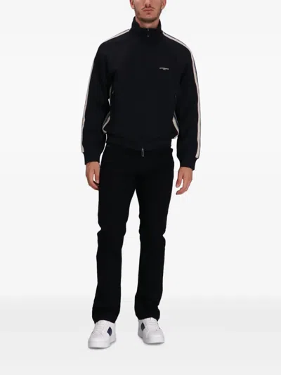 Emporio Armani High Neck Cotton Sweatshirt With Side Stripe In Black